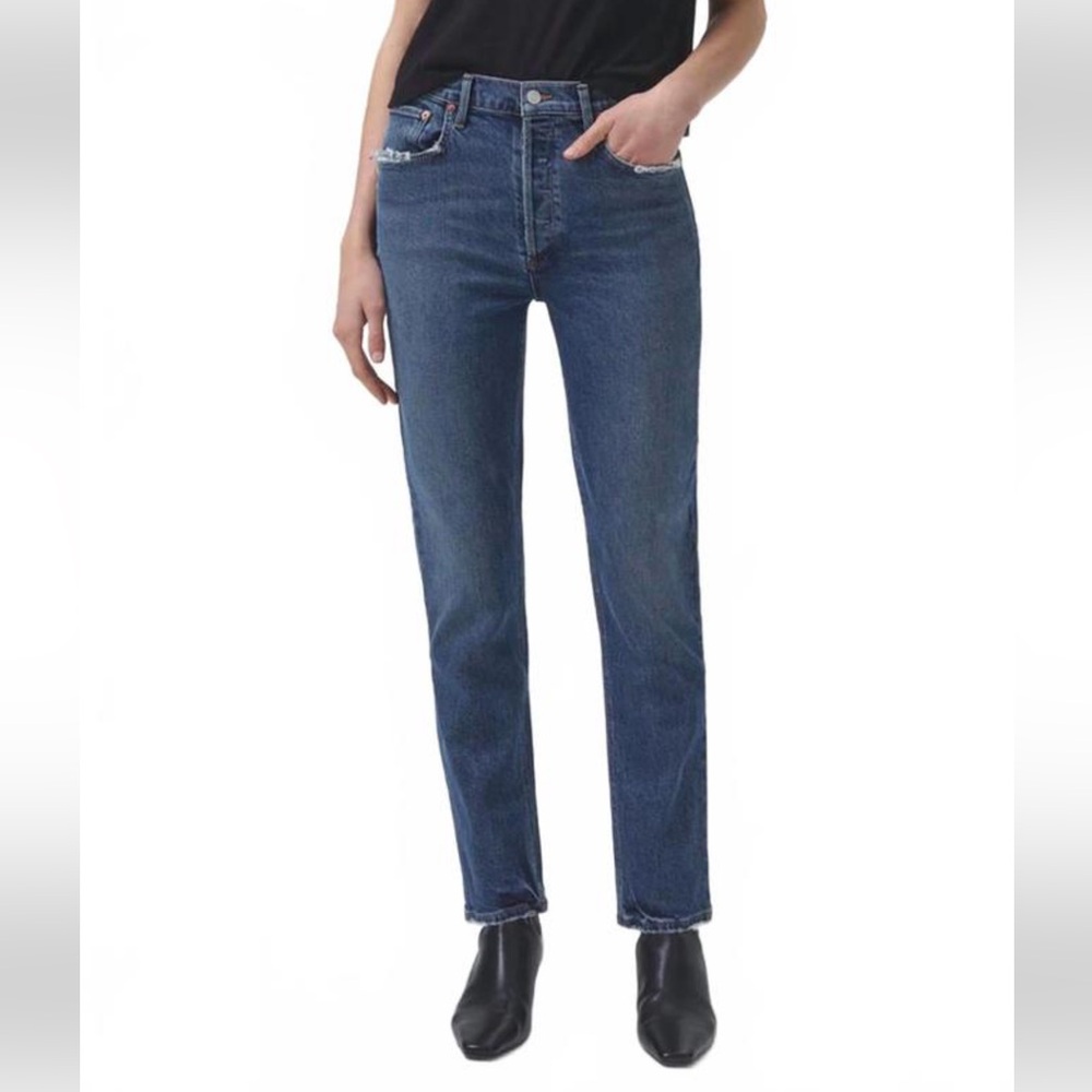Nwt Agolde Riley Long High Rise Straight In Pose Wash Size 25